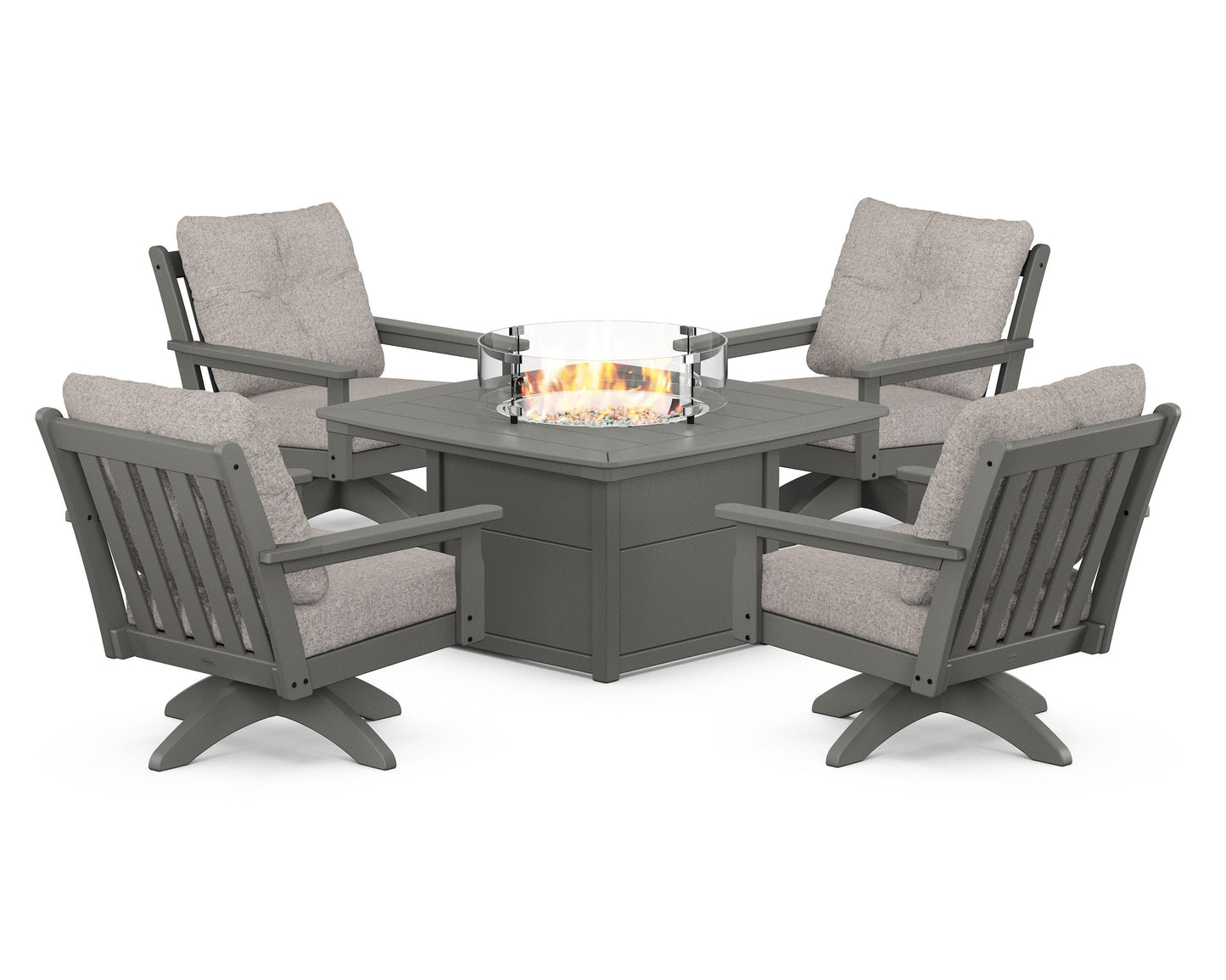 Vineyard 5-Piece Deep Seating Swivel Conversation Set with Fire Pit Table