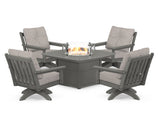 Vineyard 5-Piece Deep Seating Swivel Conversation Set with Fire Pit Table