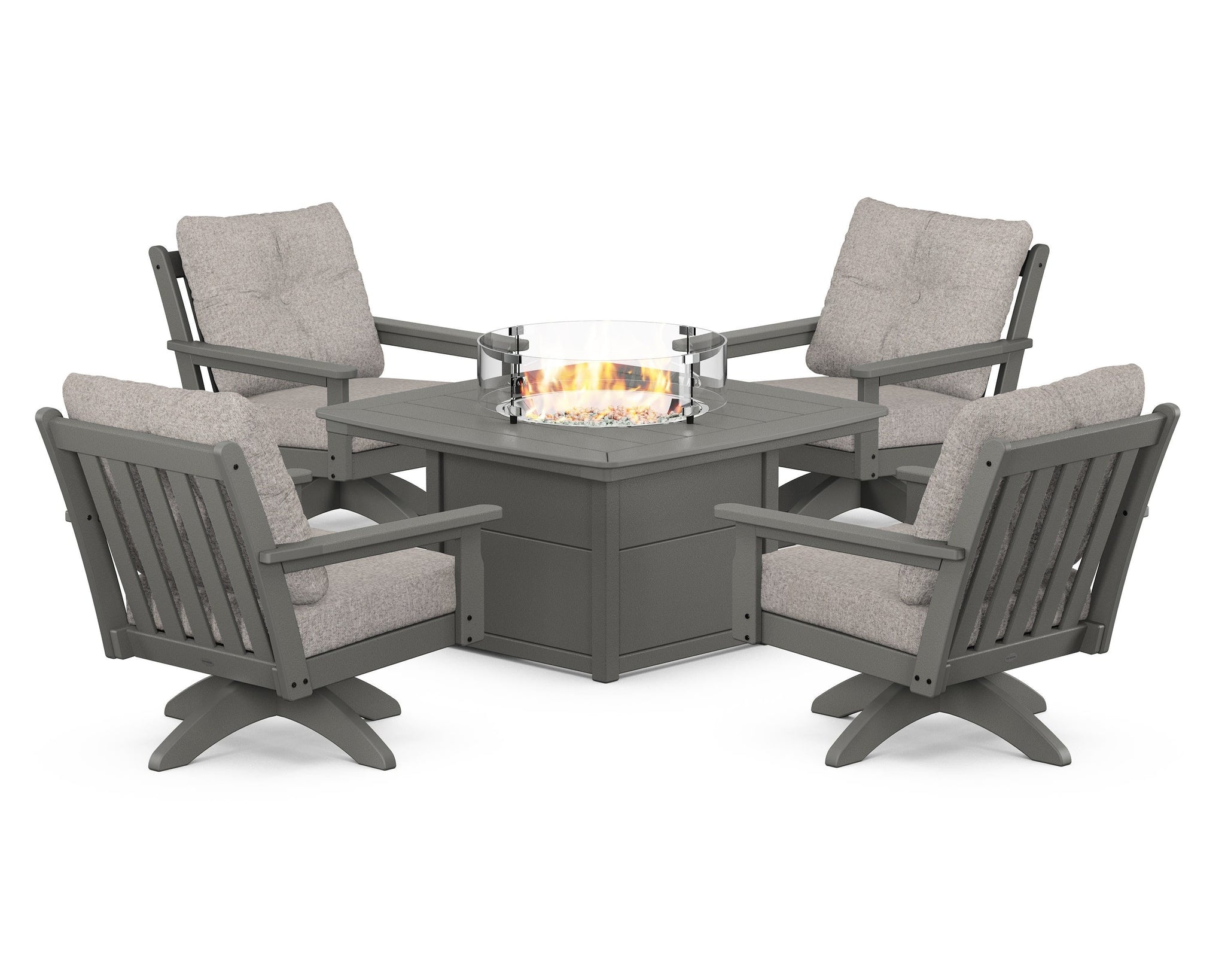 Vineyard 5-Piece Deep Seating Swivel Conversation Set with Fire Pit Table