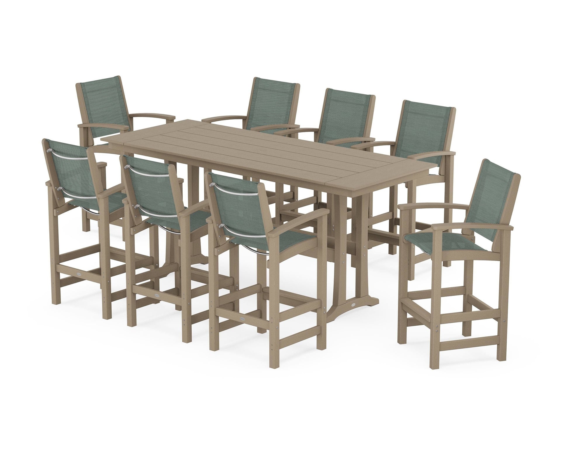 Coastal 9-Piece Farmhouse Bar Set with Trestle Legs