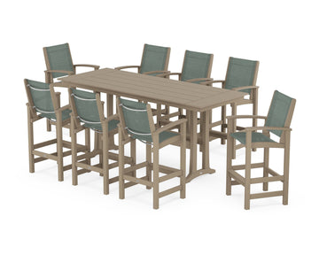 Coastal 9-Piece Farmhouse Bar Set with Trestle Legs