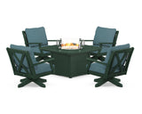 Braxton 5-Piece Deep Seating Swivel Conversation Set with Fire Pit Table