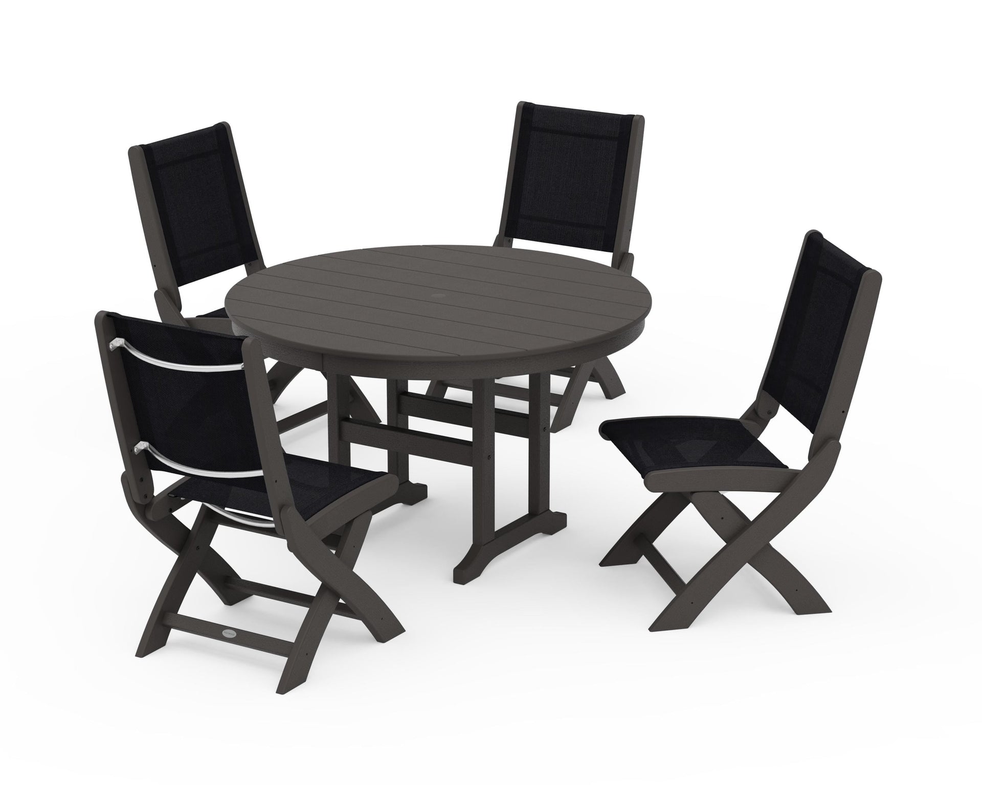 Coastal Folding Side Chair 5-Piece Round Dining Set