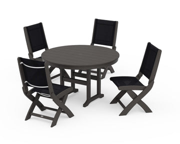 Coastal Folding Side Chair 5-Piece Round Dining Set