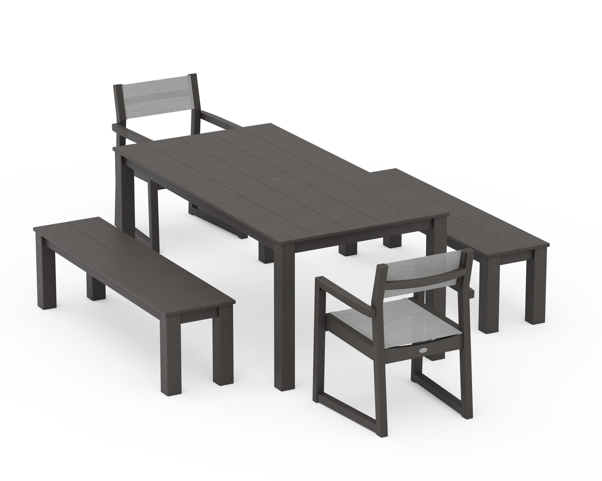 EDGE Sling Arm Chair 5-Piece Parsons Dining Set with Benches