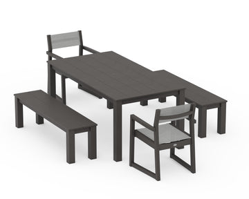 EDGE Sling Arm Chair 5-Piece Parsons Dining Set with Benches