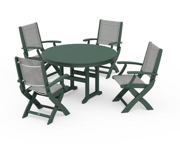 Coastal Folding Chair 5-Piece Round Dining Set