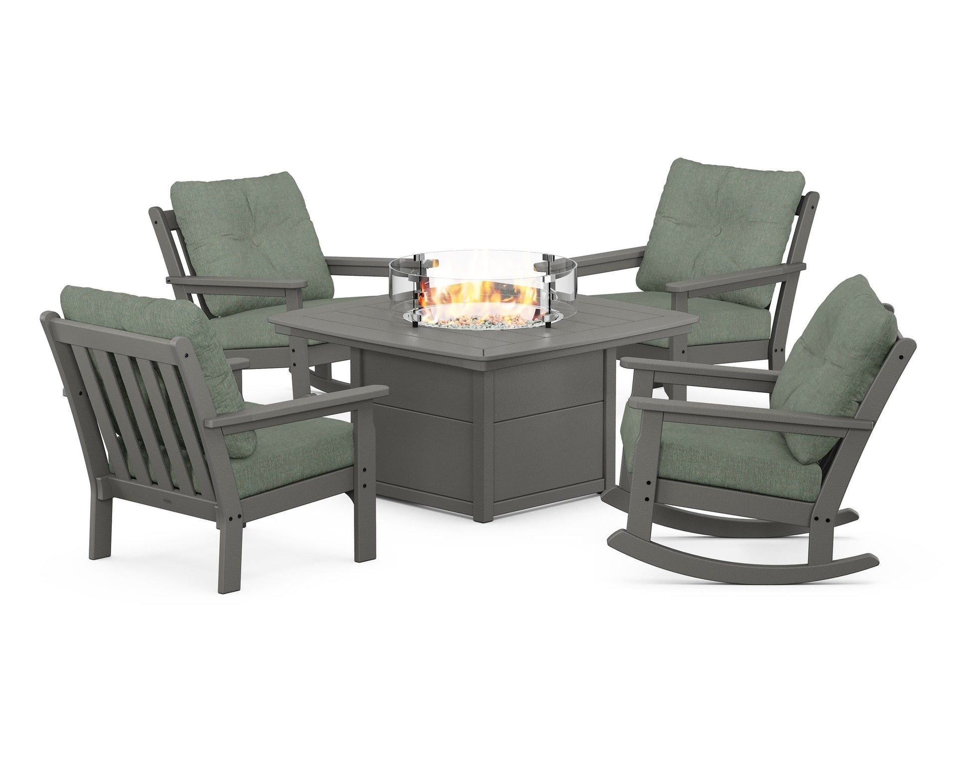 Vineyard 5-Piece Deep Seating Rocking Chair Conversation Set with Fire Pit Table