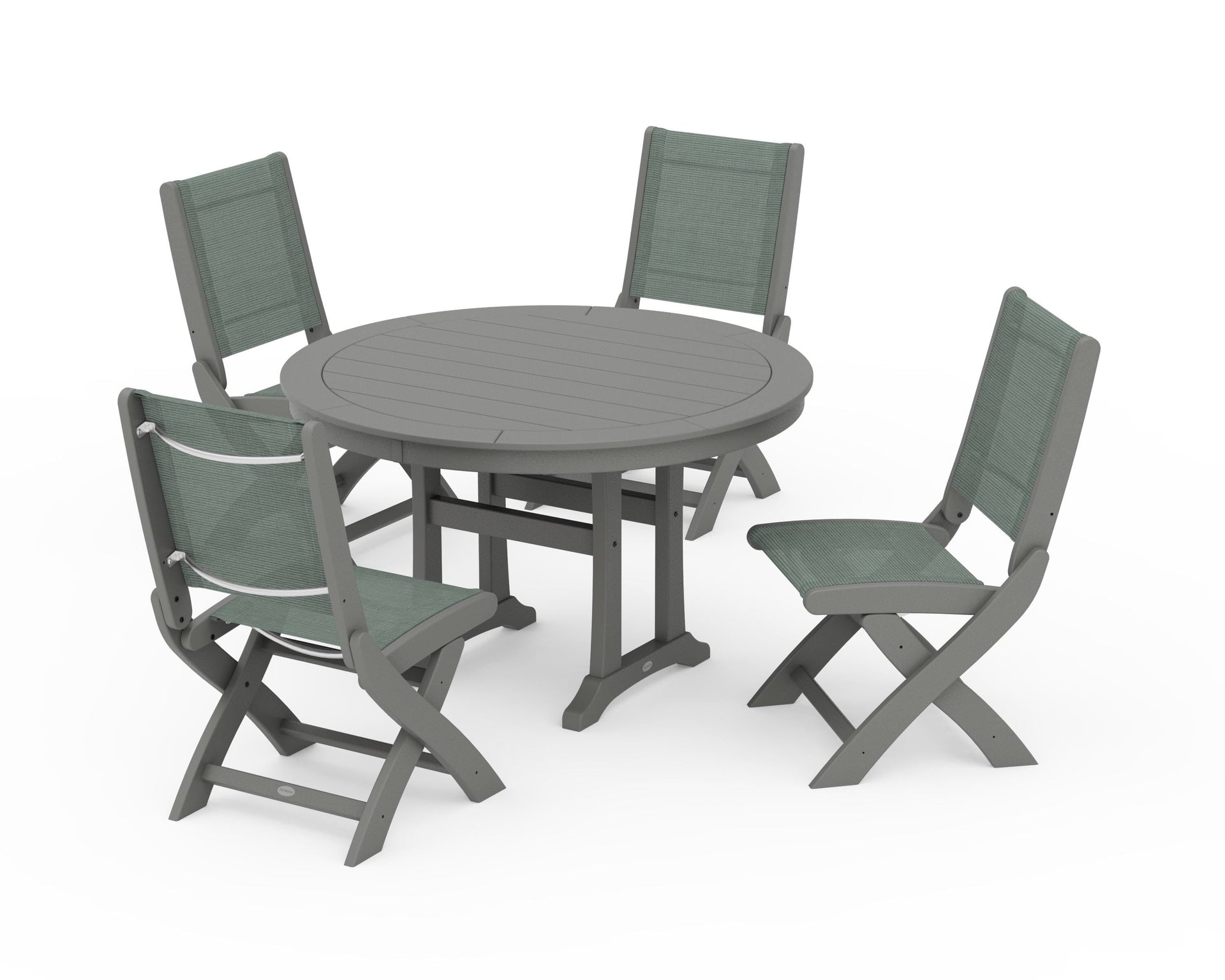 Coastal Folding Side Chair 5-Piece Round Dining Set With Trestle Legs