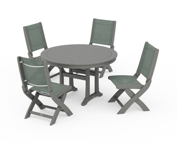 Coastal Folding Side Chair 5-Piece Round Dining Set With Trestle Legs