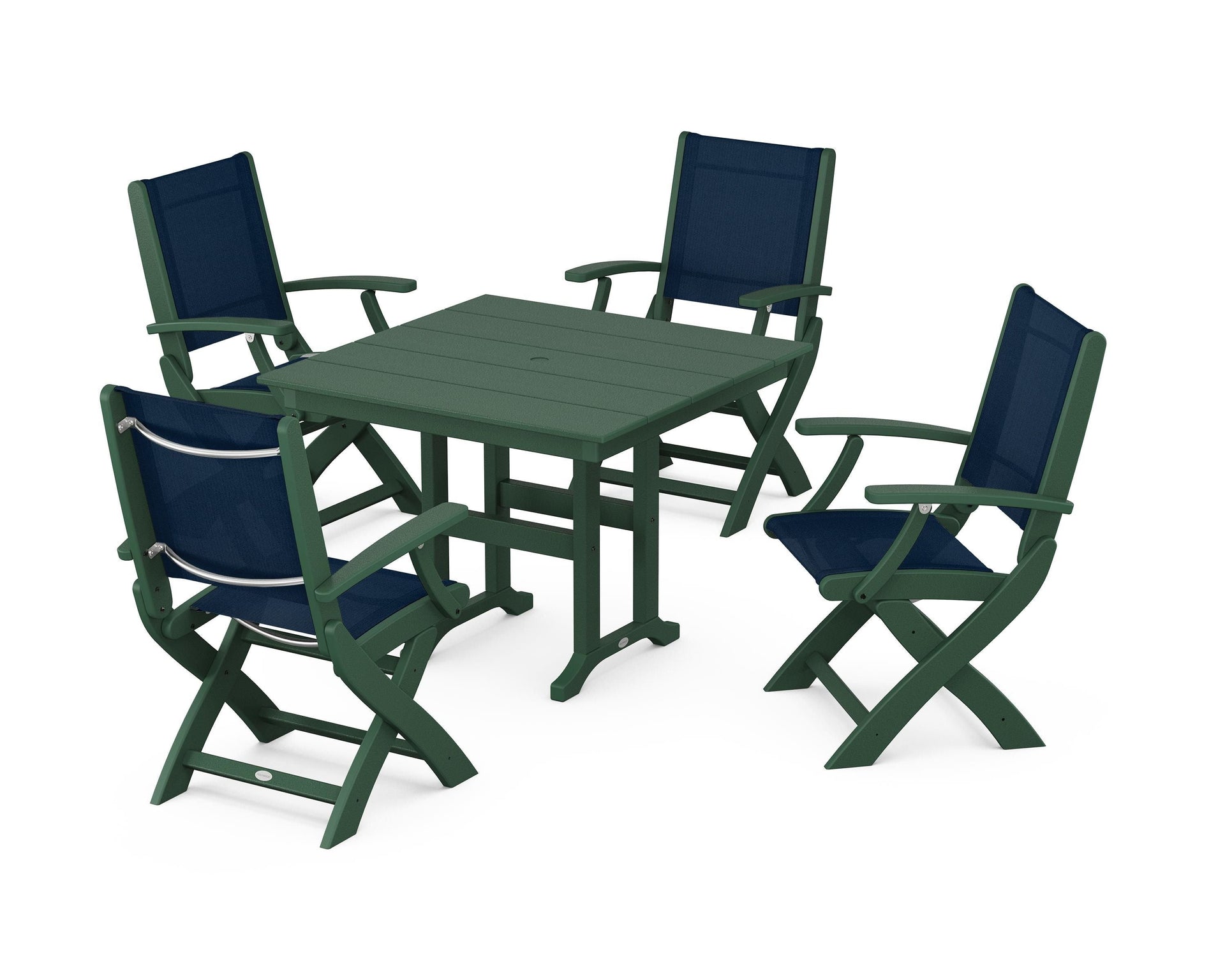 Coastal Folding Chair 5-Piece Farmhouse Dining Set