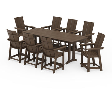 Modern Curveback Adirondack 9-Piece Counter Set with Trestle Legs