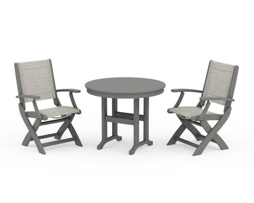 Coastal Folding Chair 3-Piece Round Dining Set