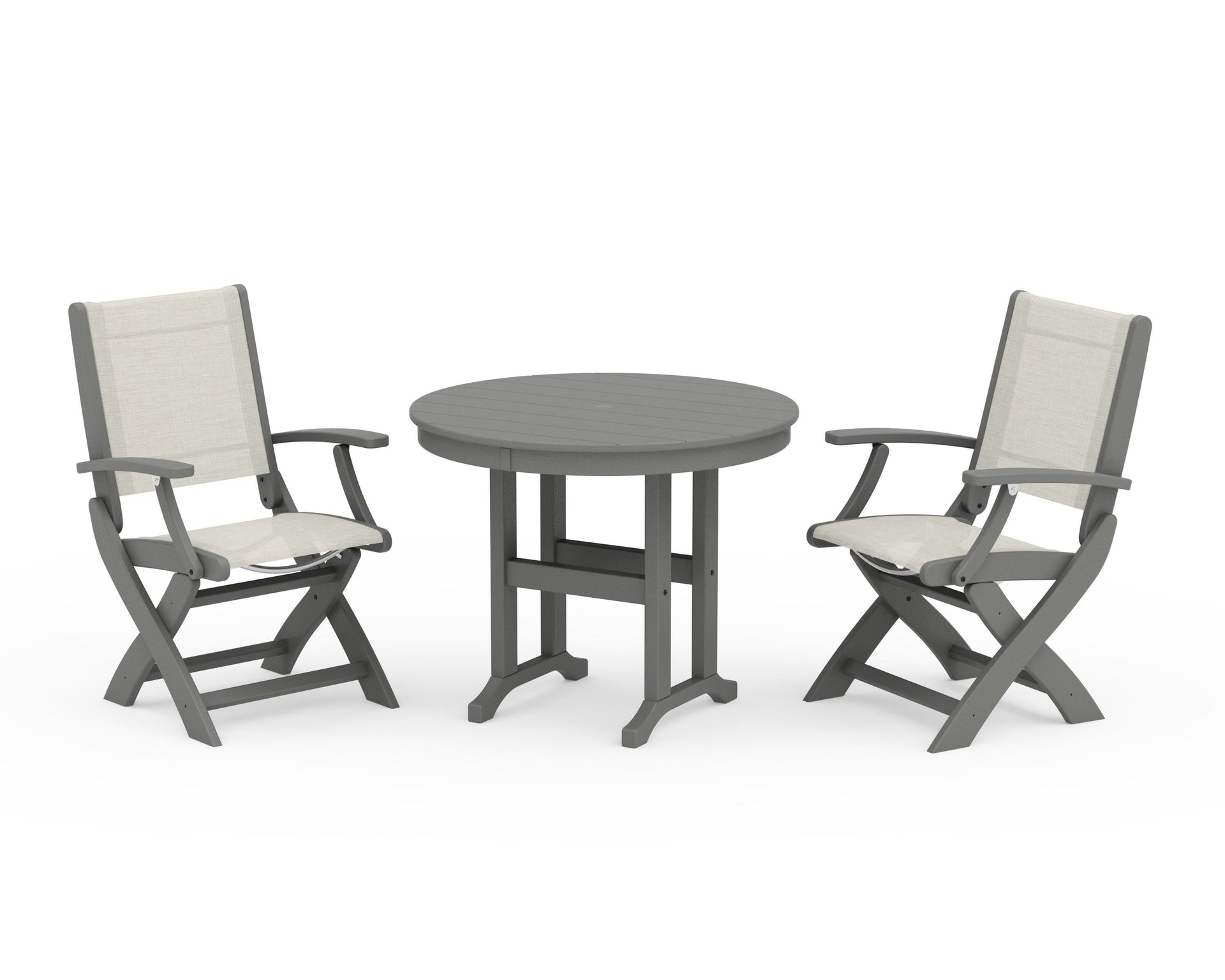Coastal Folding Chair 3-Piece Round Dining Set
