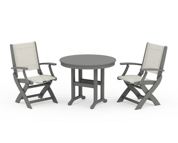 Coastal Folding Chair 3-Piece Round Dining Set
