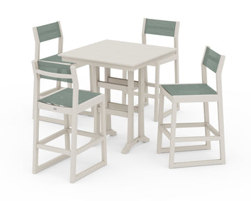 EDGE Sling Arm Chair 5-Piece Farmhouse Bar Set with Trestle Legs