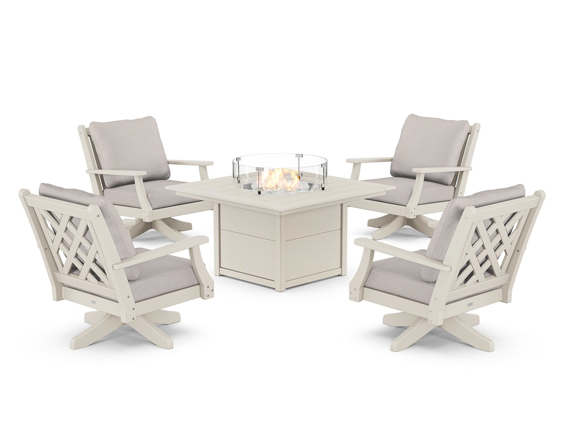 Wovendale 5-Piece Deep Seating Swivel Conversation Set with Fire Pit Table