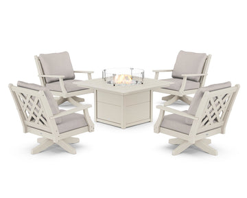 Wovendale 5-Piece Deep Seating Swivel Conversation Set with Fire Pit Table