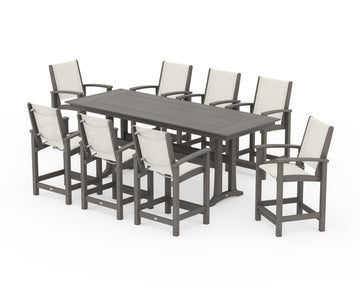 Coastal 9-Piece Farmhouse Counter Set with Trestle Legs