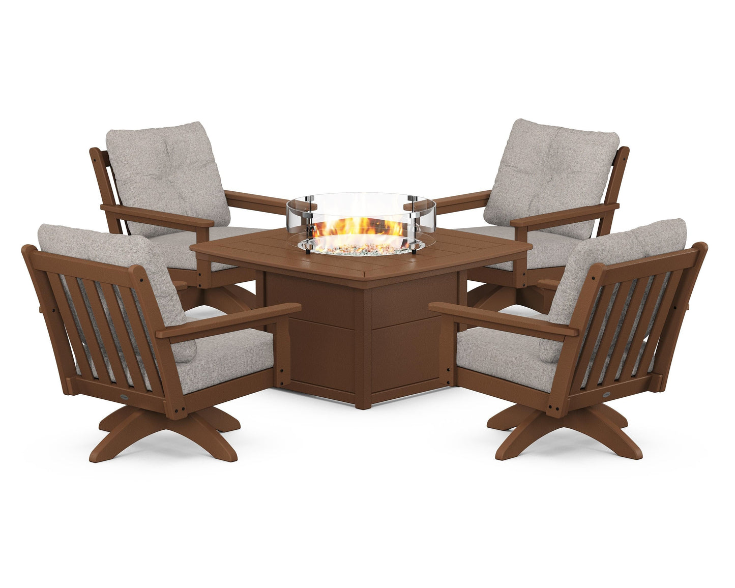 Vineyard 5-Piece Deep Seating Swivel Conversation Set with Fire Pit Table