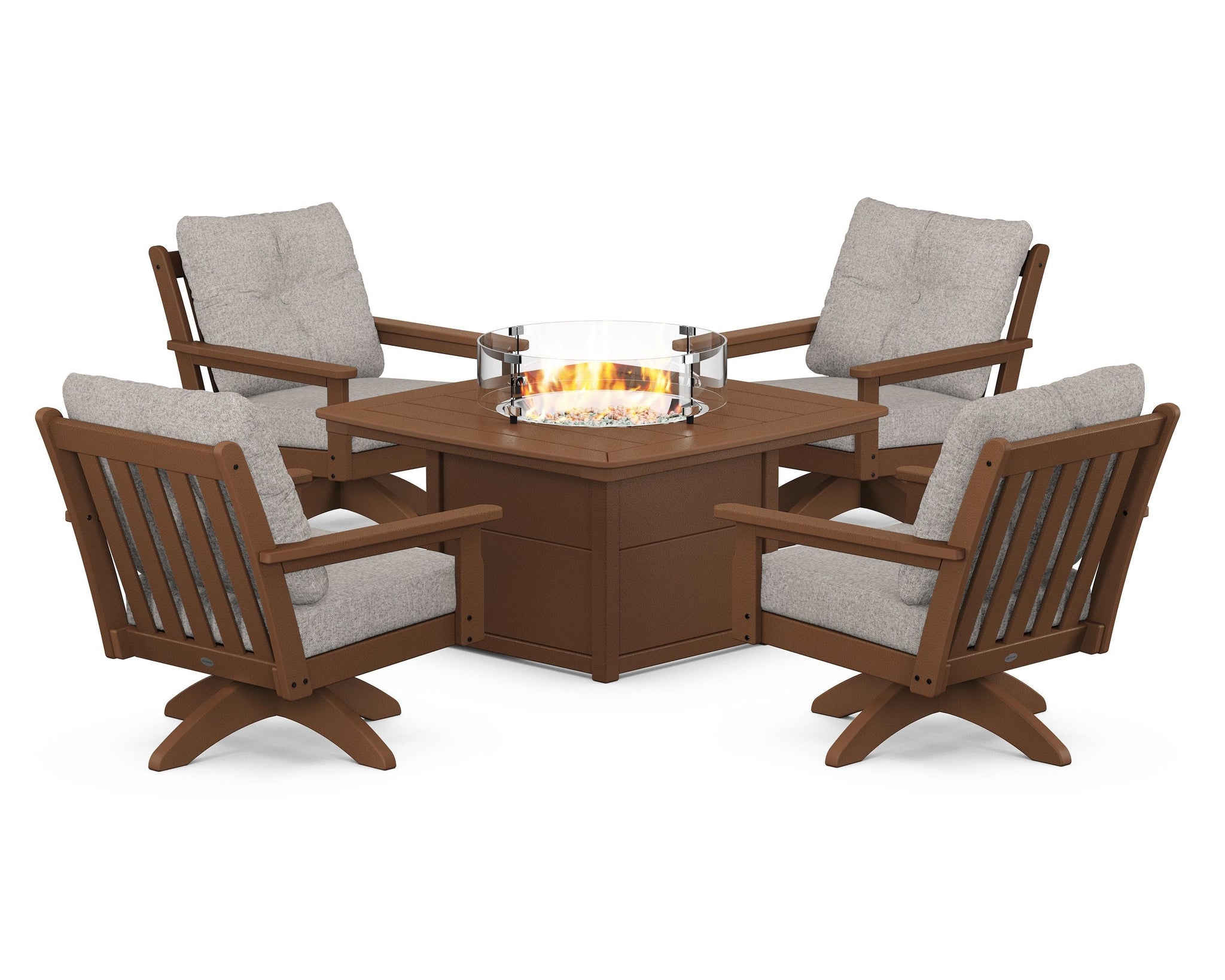 Vineyard 5-Piece Deep Seating Swivel Conversation Set with Fire Pit Table