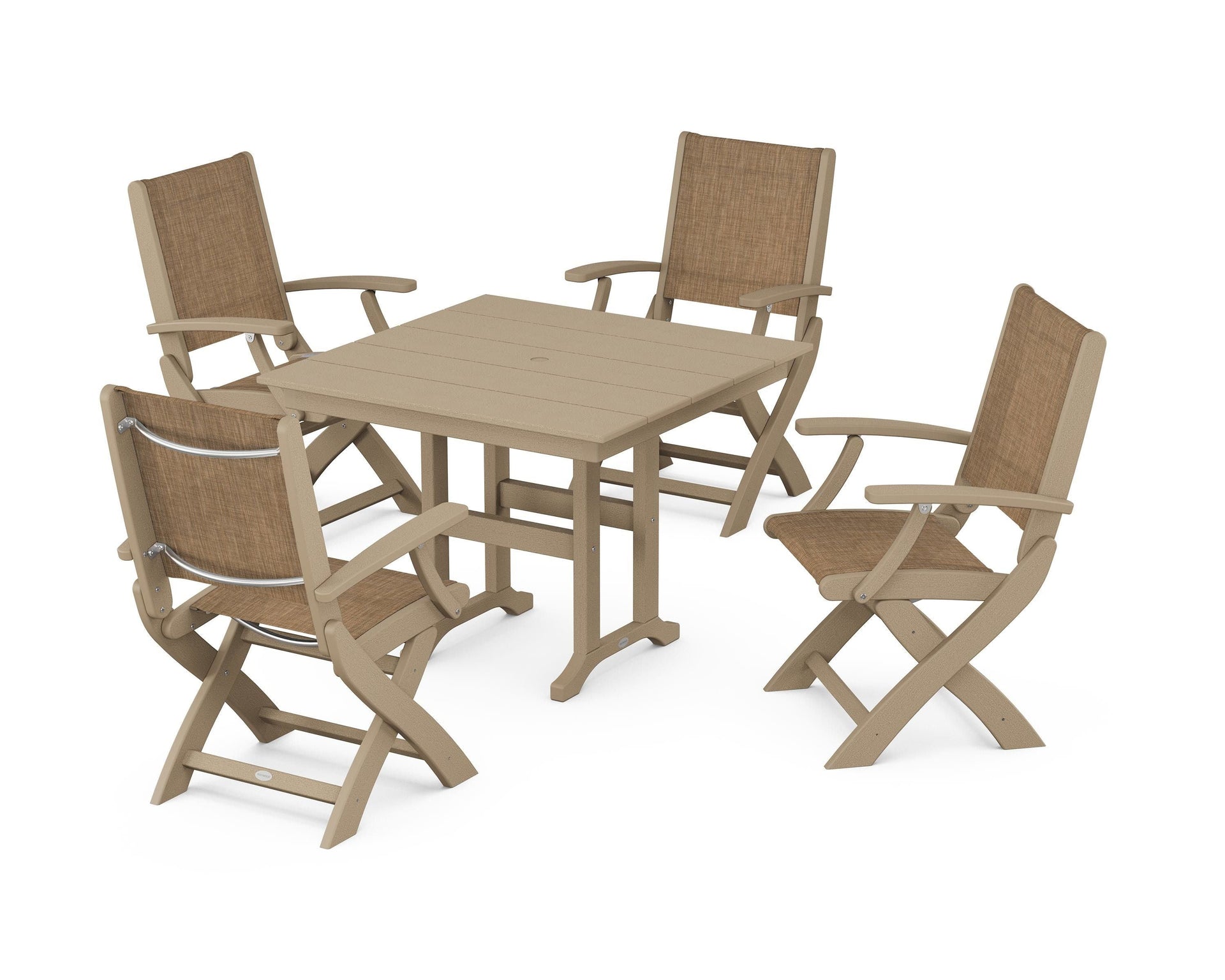Coastal Folding Chair 5-Piece Farmhouse Dining Set