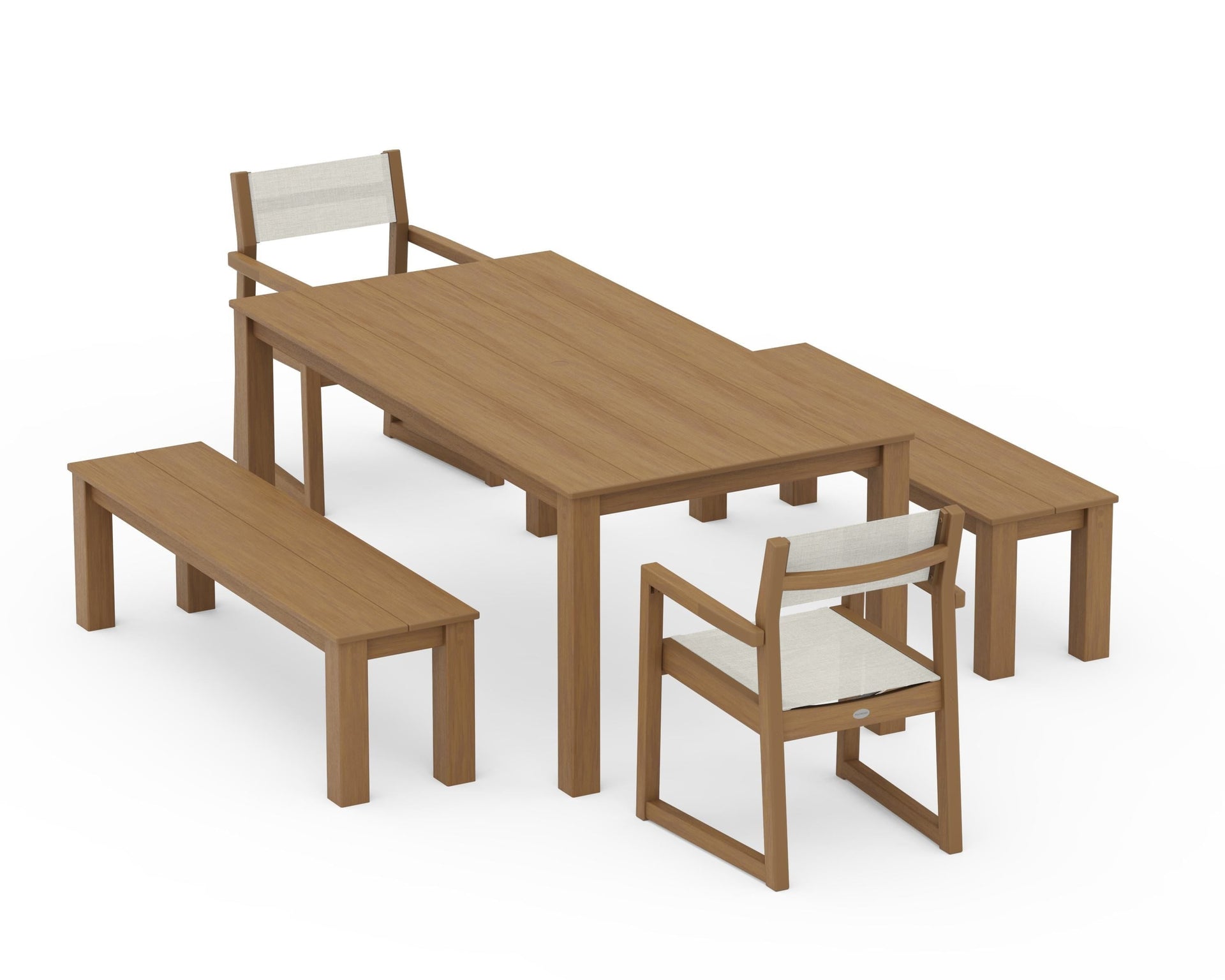 EDGE Sling Arm Chair 5-Piece Parsons Dining Set with Benches