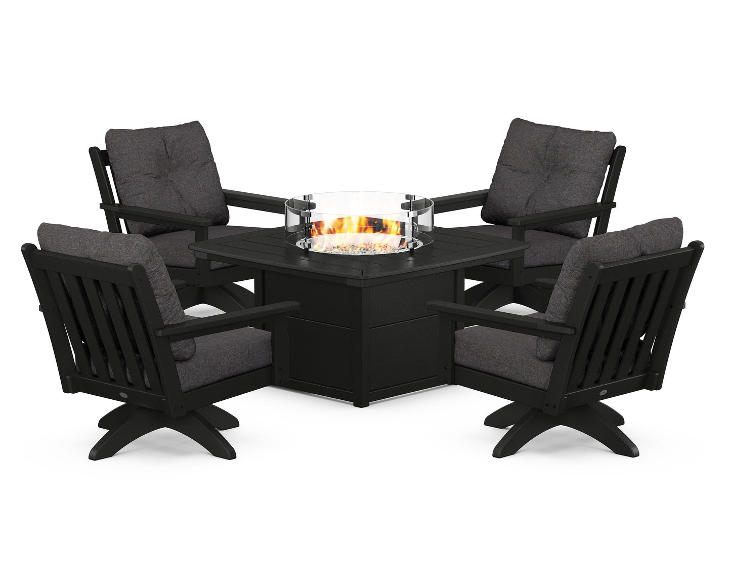 Vineyard 5-Piece Deep Seating Swivel Conversation Set with Fire Pit Table