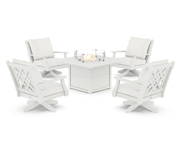Wovendale 5-Piece Deep Seating Swivel Conversation Set with Fire Pit Table
