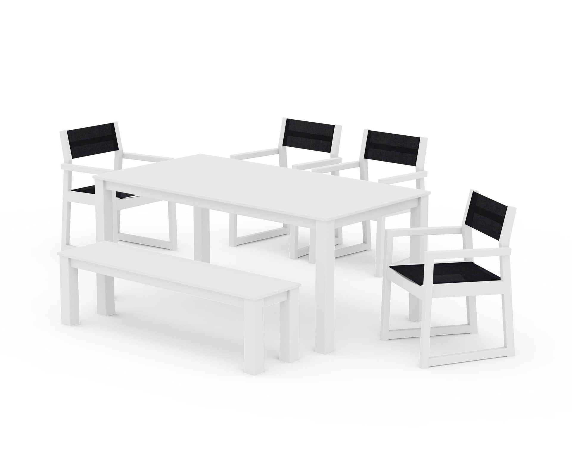 EDGE Sling Arm Chair 6-Piece Parsons Dining Set with Bench