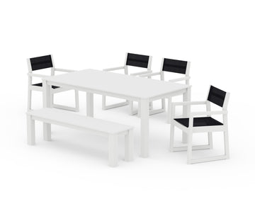 EDGE Sling Arm Chair 6-Piece Parsons Dining Set with Bench