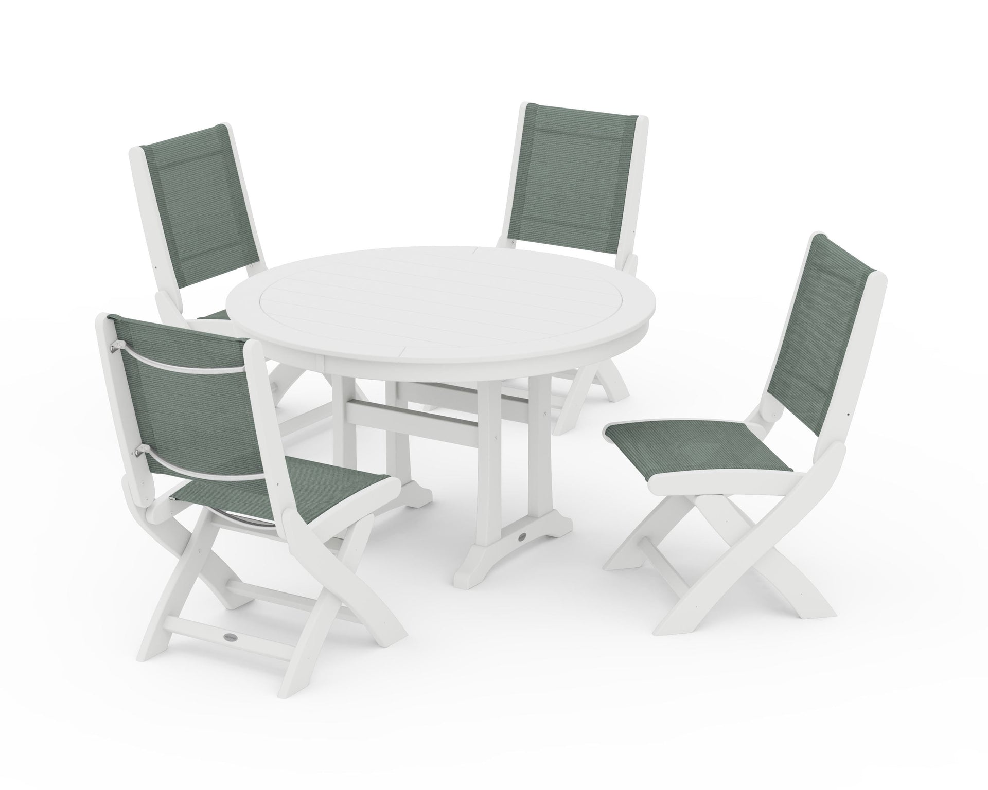 Coastal Folding Side Chair 5-Piece Round Dining Set With Trestle Legs