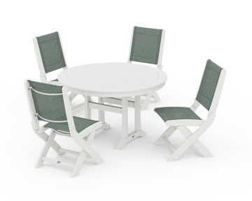 Coastal Folding Side Chair 5-Piece Round Dining Set With Trestle Legs