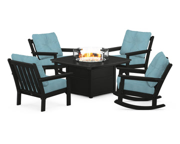 Vineyard 5-Piece Deep Seating Rocking Chair Conversation Set with Fire Pit Table