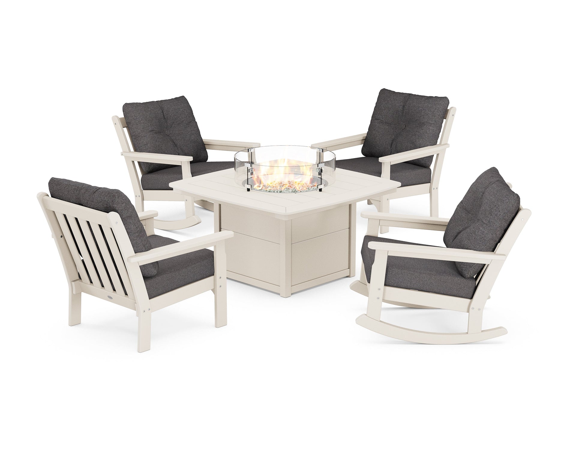Vineyard 5-Piece Deep Seating Rocking Chair Conversation Set with Fire Pit Table