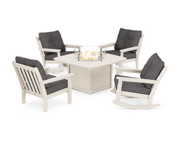 Vineyard 5-Piece Deep Seating Rocking Chair Conversation Set with Fire Pit Table