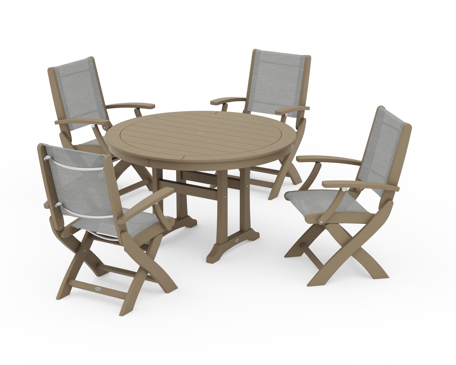 Coastal Folding Chair 5-Piece Round Dining Set with Trestle Legs