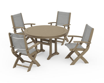 Coastal Folding Chair 5-Piece Round Dining Set with Trestle Legs