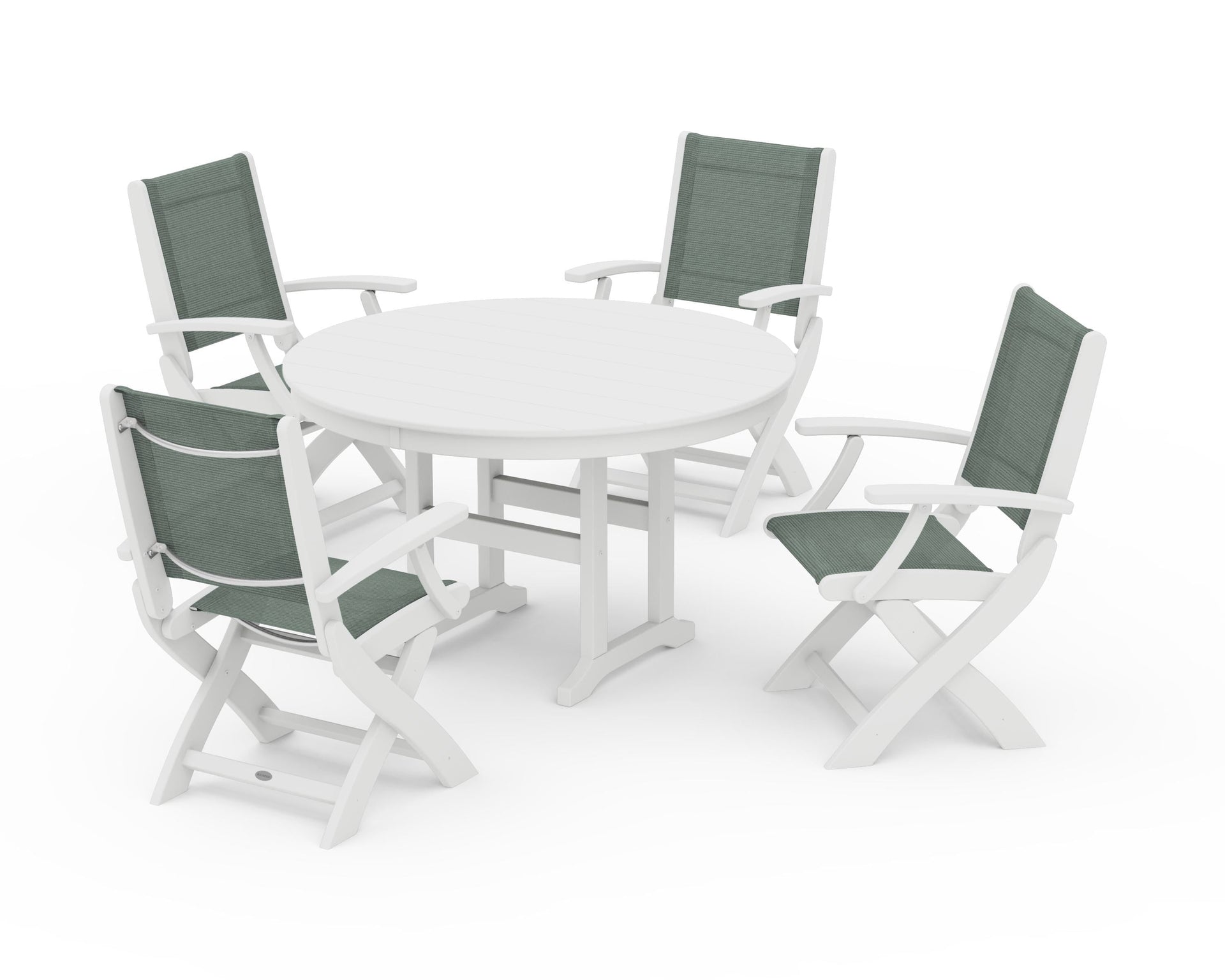 Coastal Folding Chair 5-Piece Round Dining Set