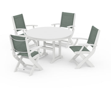 Coastal Folding Chair 5-Piece Round Dining Set