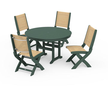 Coastal Folding Side Chair 5-Piece Round Dining Set