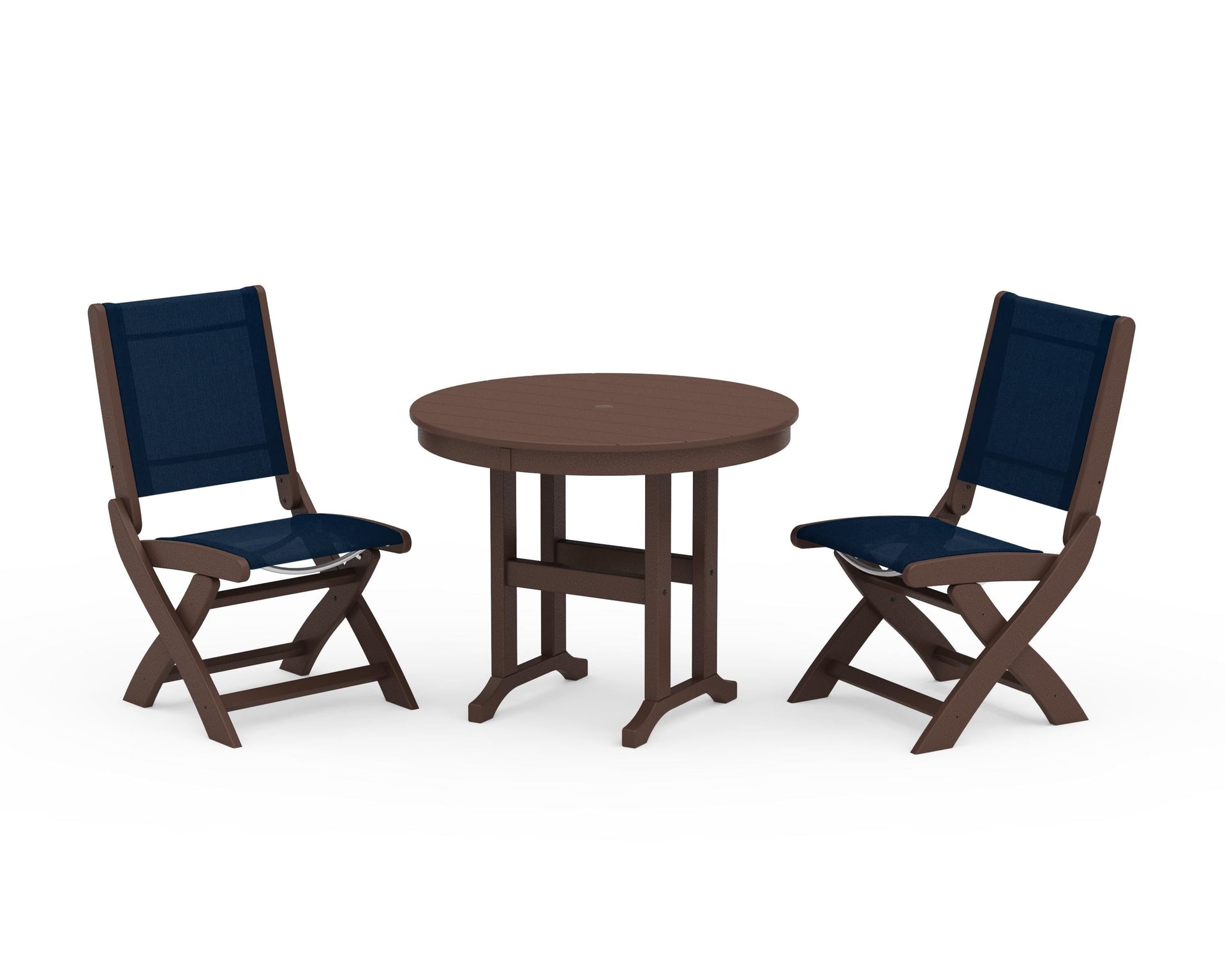 Coastal Folding Side Chair 3-Piece Round Dining Set