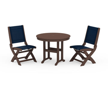 Coastal Folding Side Chair 3-Piece Round Dining Set