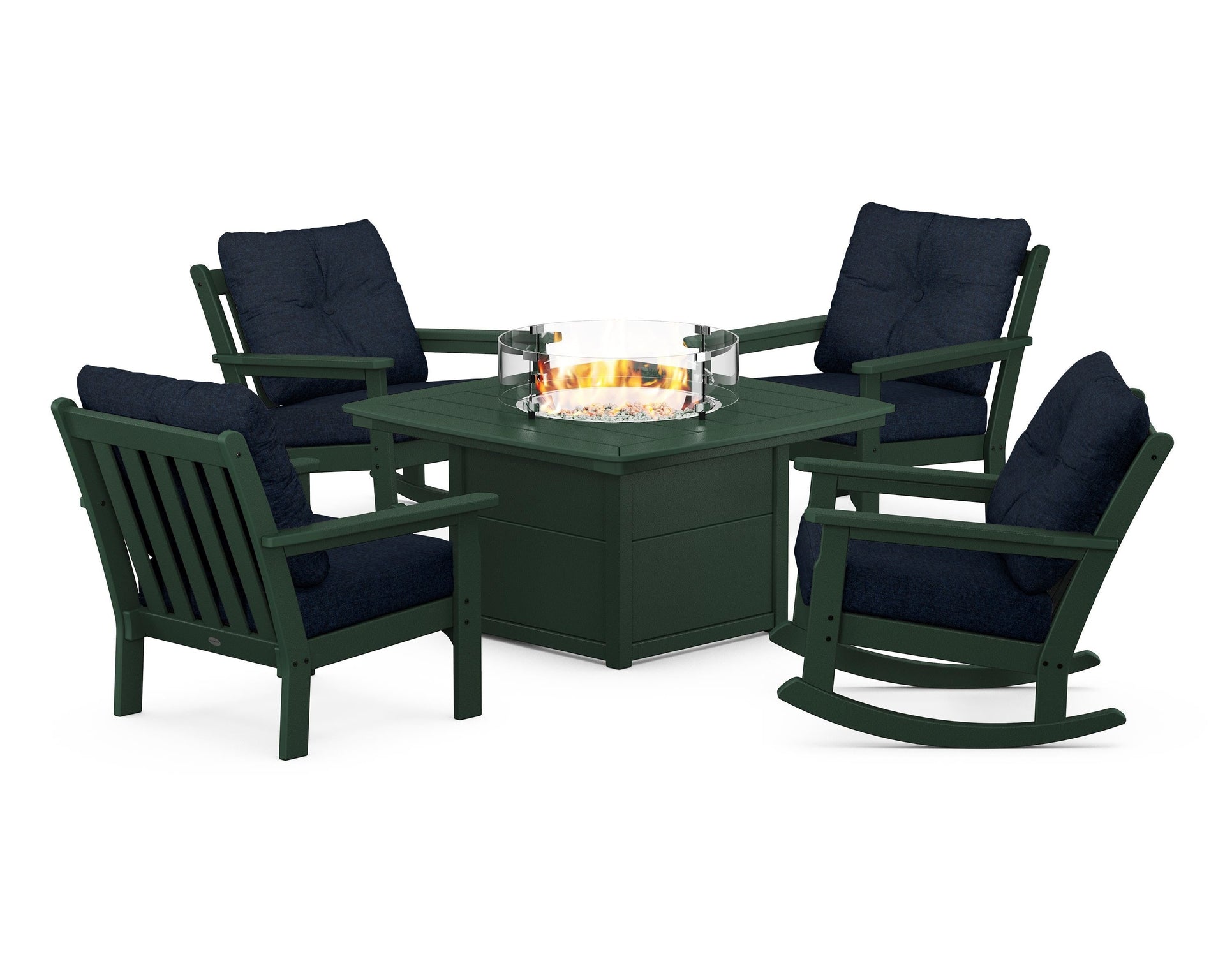 Vineyard 5-Piece Deep Seating Rocking Chair Conversation Set with Fire Pit Table