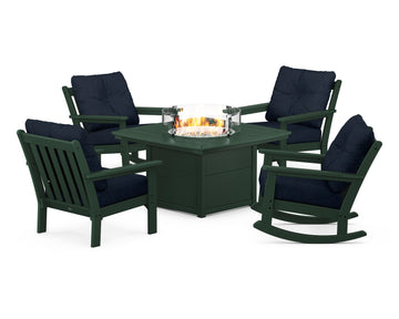 Vineyard 5-Piece Deep Seating Rocking Chair Conversation Set with Fire Pit Table