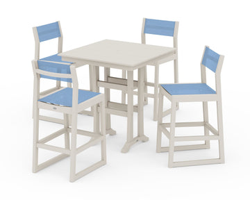 EDGE Sling Arm Chair 5-Piece Farmhouse Bar Set with Trestle Legs