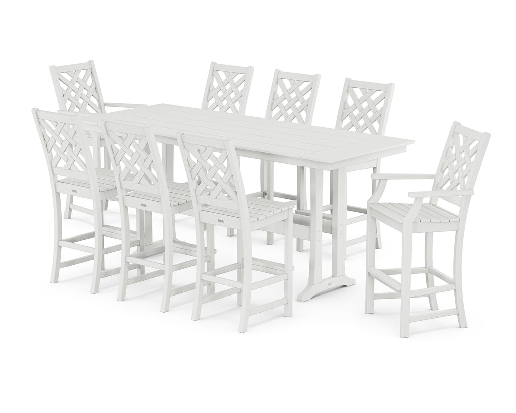 Wovendale 9-Piece Farmhouse Bar Set with Trestle Legs