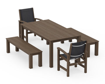 Coastal 5-Piece Parsons Dining Set with Benches