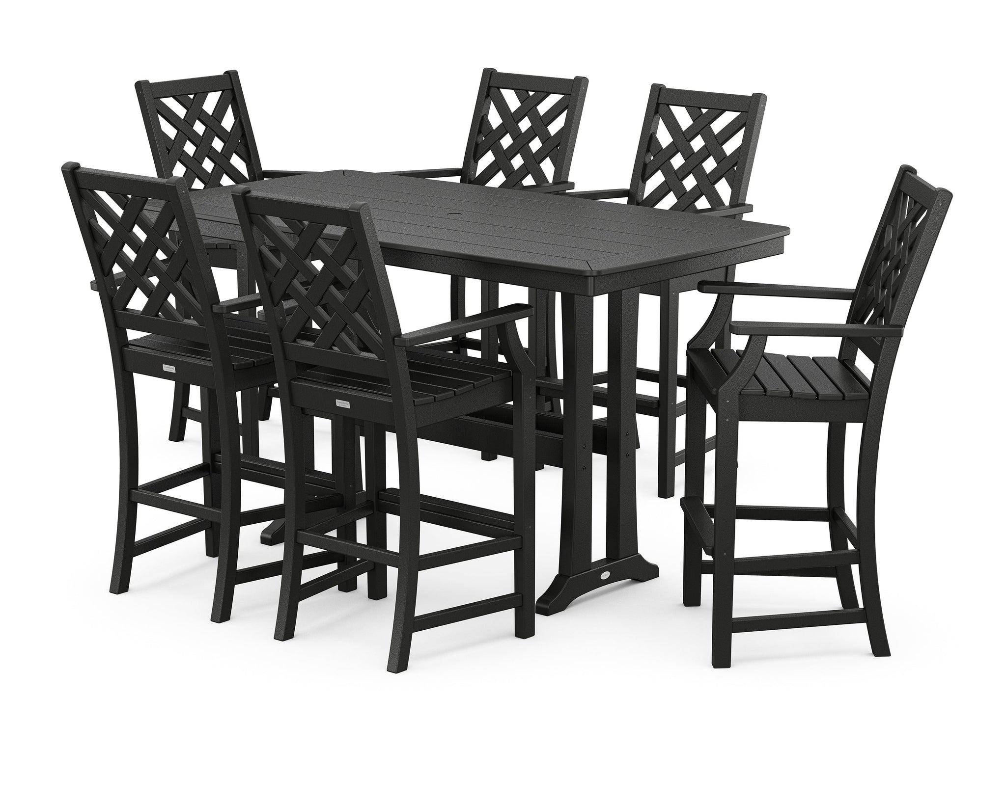 Wovendale Arm Chair 7-Piece Bar Set with Trestle Legs