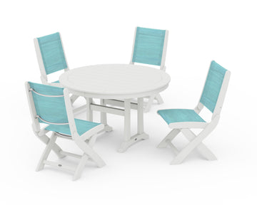 Coastal Folding Side Chair 5-Piece Round Dining Set With Trestle Legs